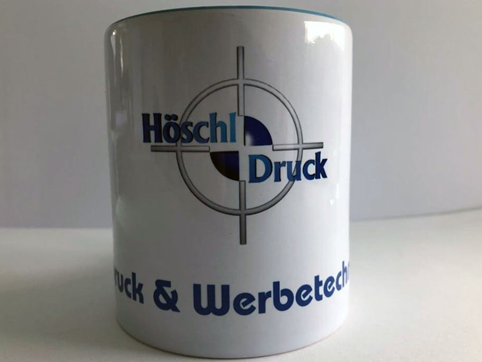 Werbetasse graviert Höschl Druck